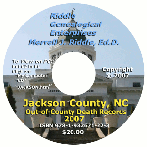 Jackson County, NC, Death Records, Out-of-County Deaths, 1978-2004